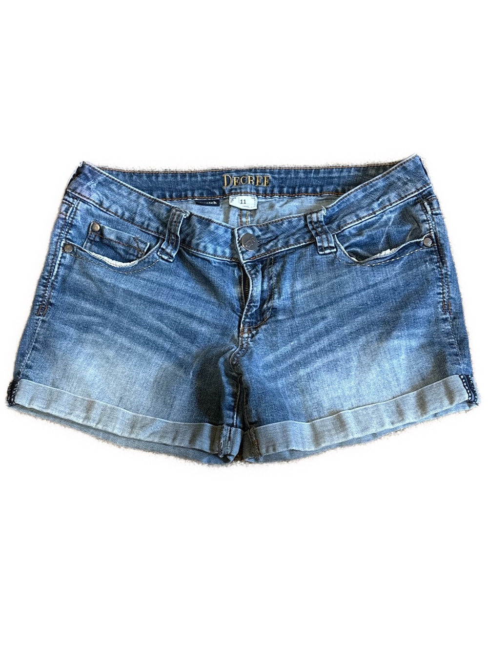 Decree Low Rise Light Blue Rolled Hem Denim Shorts